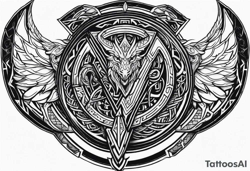 Valhalla sword shield dragon axe Valknut tattoo idea