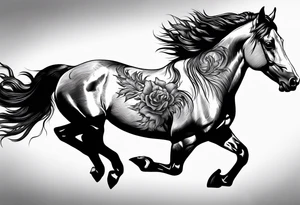 Mustang horse running along blood stomping tattoo idea