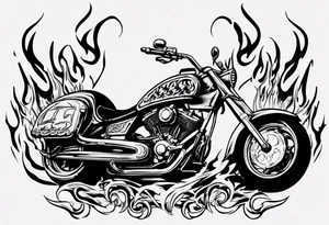 I want a detailed tattoo of a motorcycle surrounded by flames with the company name “Viking Customs” incorporated in the design tattoo idea