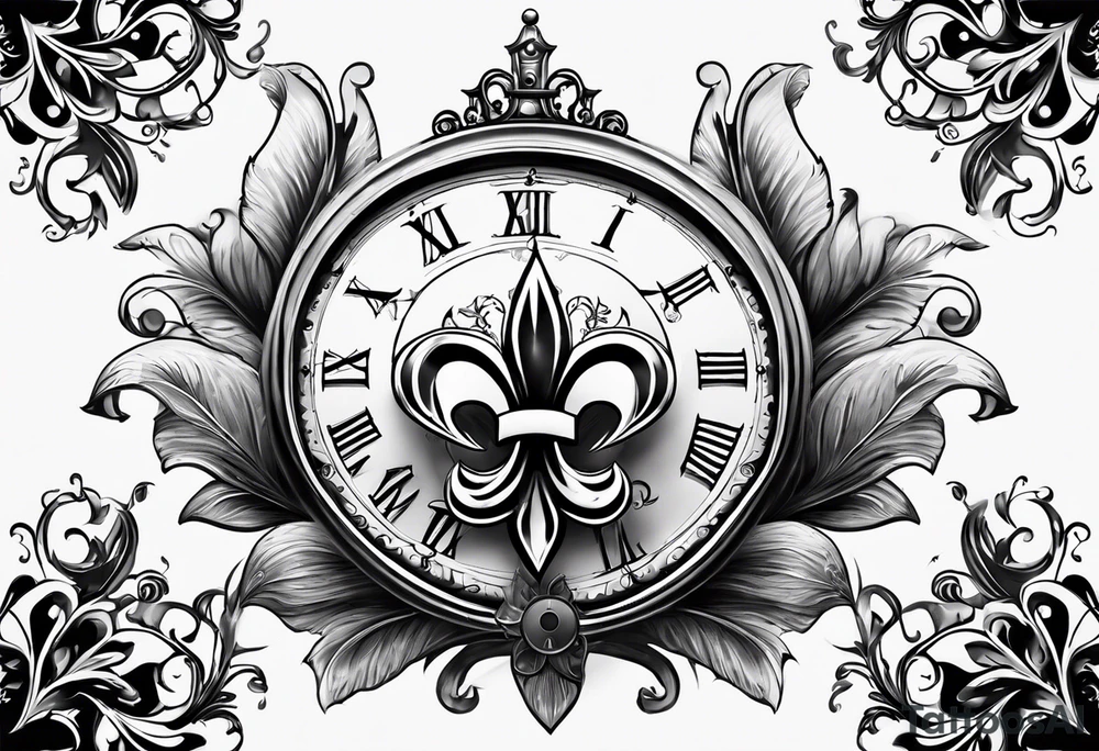 fleur de lis with compass and clock tattoo idea