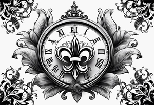 fleur de lis with compass and clock tattoo idea