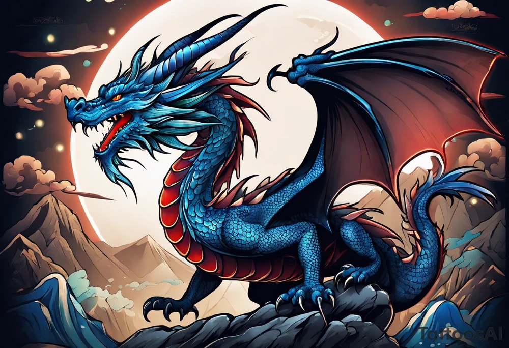 dragon with blue eyes tattoo idea