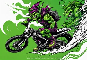 Green goblin riding a Santa Cruz blur full suspension mountain bike tattoo idea