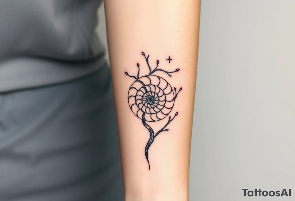 Fibonacci spiral shell inside of tree tattoo idea
