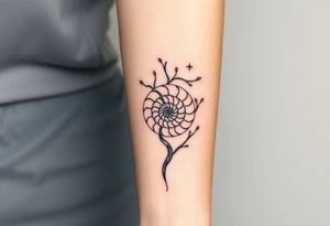 Fibonacci spiral shell inside of tree tattoo idea
