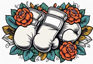 boxing gloves and flowers around the gloves  bold colors traditional old school vintage tattoo idea