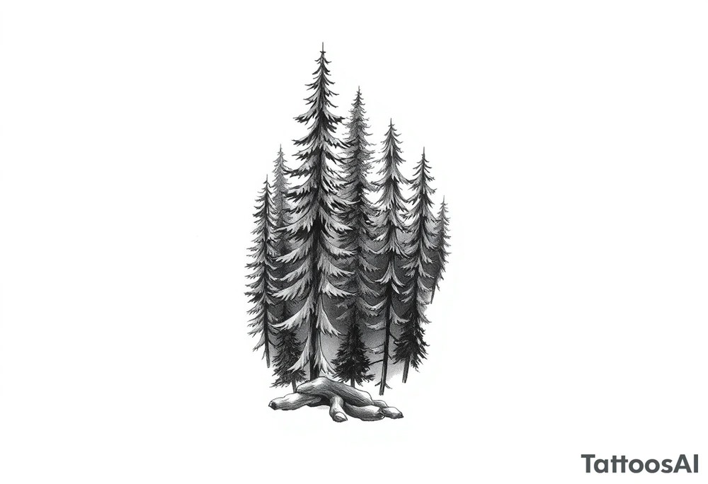 Coniferous forest tattoo sleeve black and gray tattoo idea