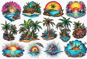 Psychedelic paradise island tattoo idea