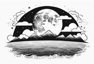 A moon partially hidden by fluffy clouds tattoo idea