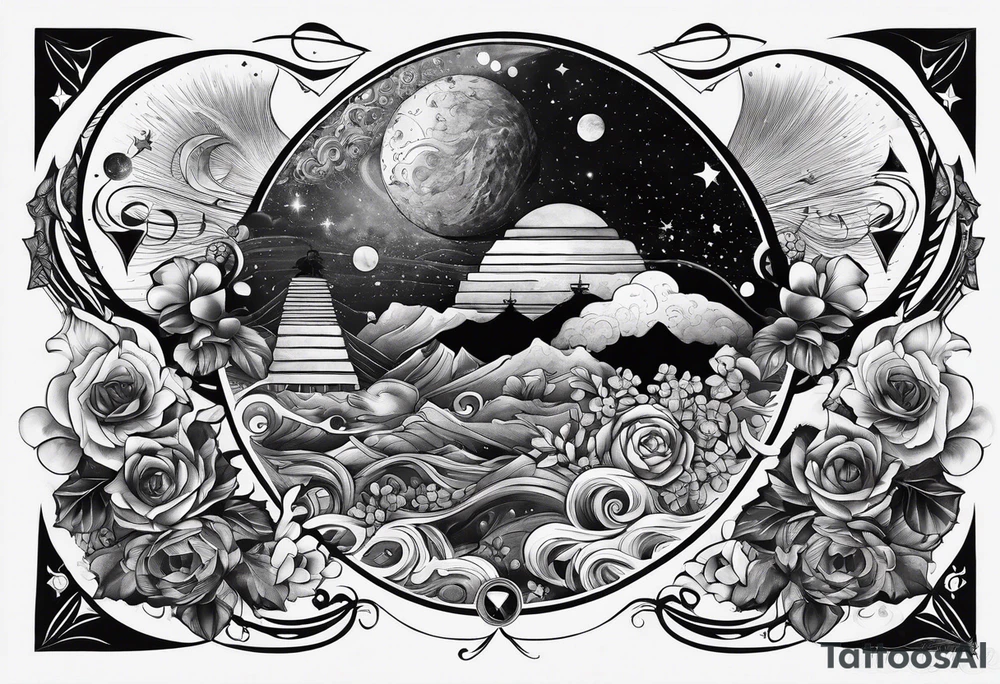 Interstellar tattoo showcasing forms of life on right hand tattoo idea