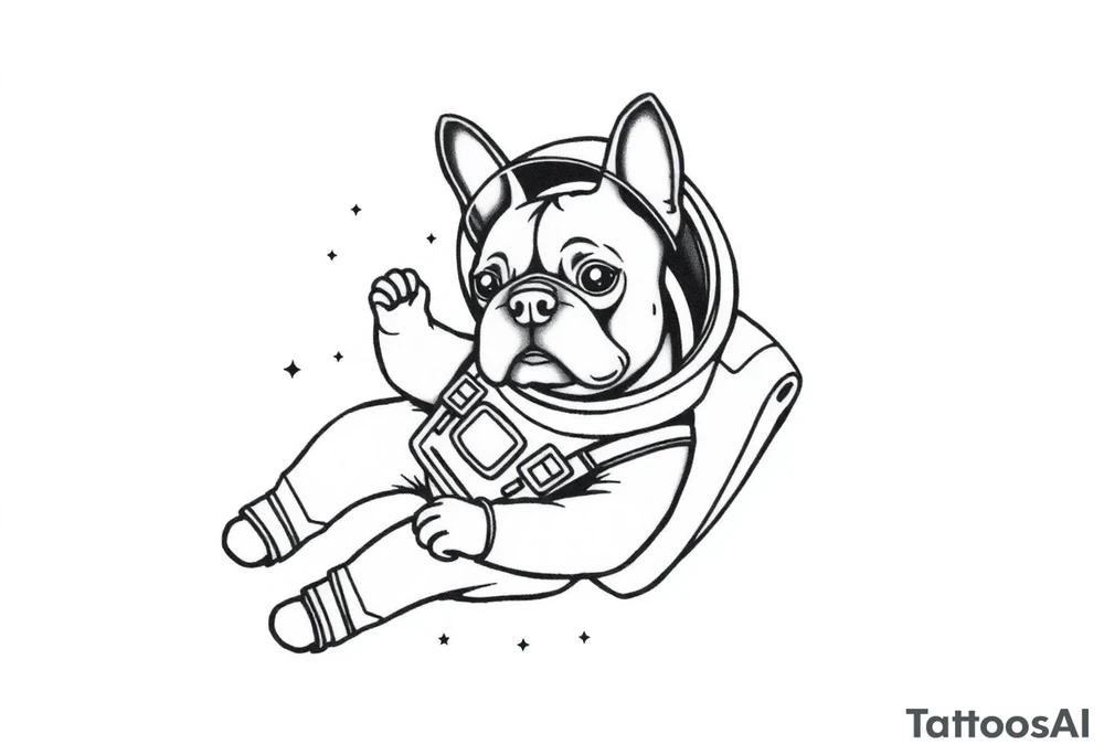 a space themed tattoo of my french bulldog mars. include elements in space like planets and stars. mars should be depicted as a astronaut in a spaceship tattoo idea