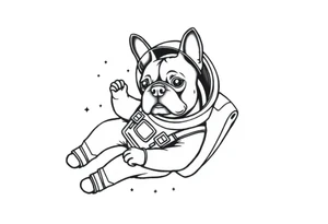 a space themed tattoo of my french bulldog mars. include elements in space like planets and stars. mars should be depicted as a astronaut in a spaceship tattoo idea