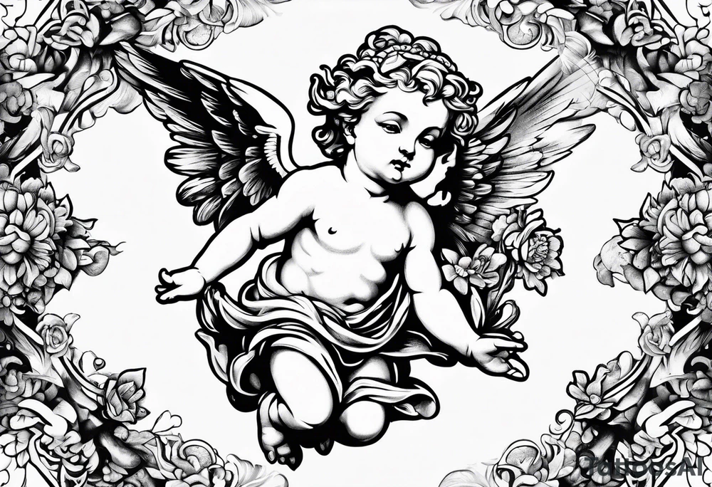 Flying Cherub renaissance style tattoo idea