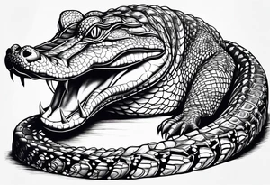 Full body caiman with stretched tail top view tattoo idea