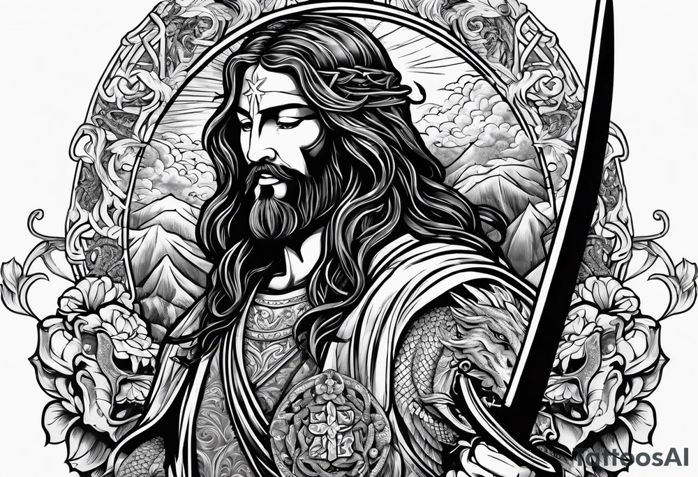 Almighty Jesus used his sword to cut off the serpent's head tattoo idea