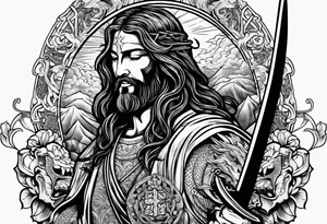 Almighty Jesus used his sword to cut off the serpent's head tattoo idea