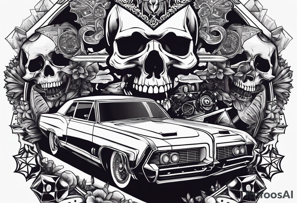 cars, bikes, casinos, gambling, skulls, tattoo idea