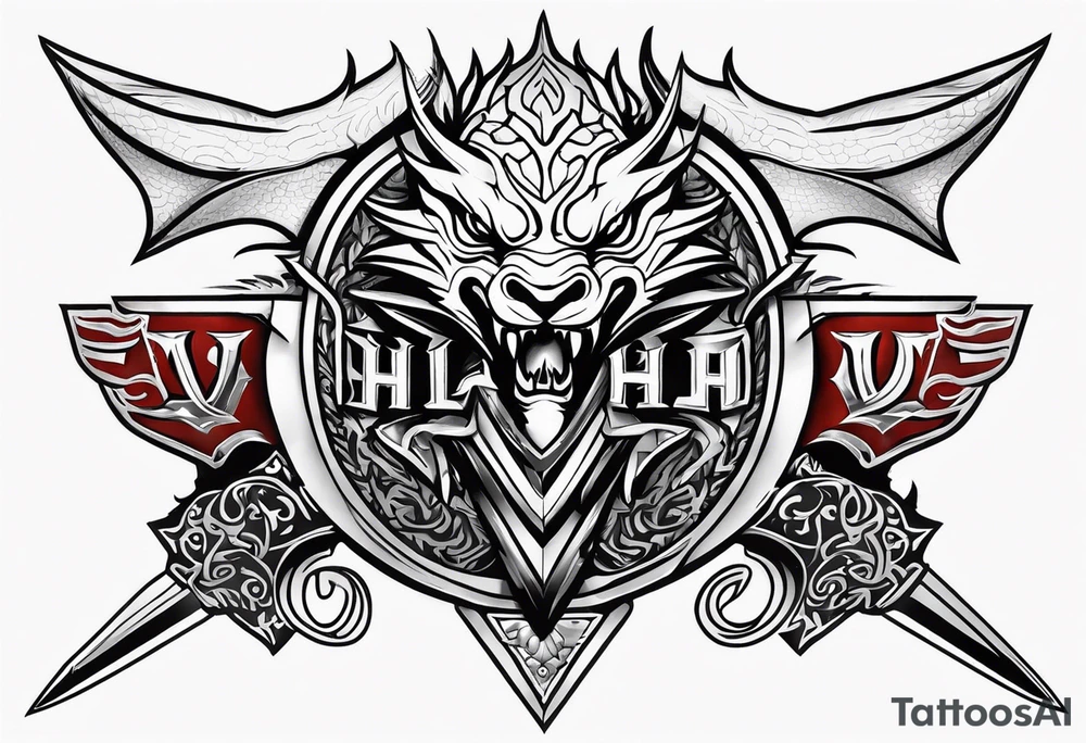 Valhalla sword shield dragon head tattoo idea