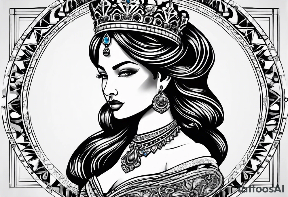 chess piece queen contour with spiritual ornaments tattoo idea