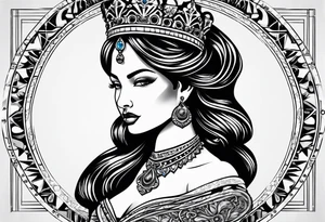 chess piece queen contour with spiritual ornaments tattoo idea