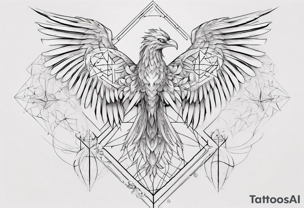 Sleeve for woman's arm sacred geometry Metatron's cube with phoenix tattoo idea