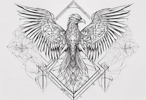 Sleeve for woman's arm sacred geometry Metatron's cube with phoenix tattoo idea