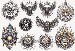 symbol eines Kriegers Wassermann Eule Sonne tattoo idea