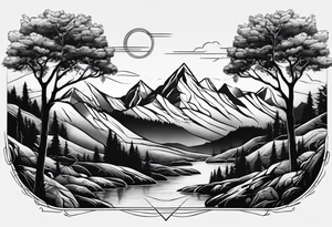 Mountains valley trees tattoo idea