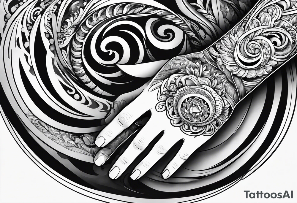 Forearm sleeve and glove with swirls up to the elbow tattoo idea