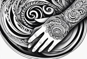 Forearm sleeve and glove with swirls up to the elbow tattoo idea