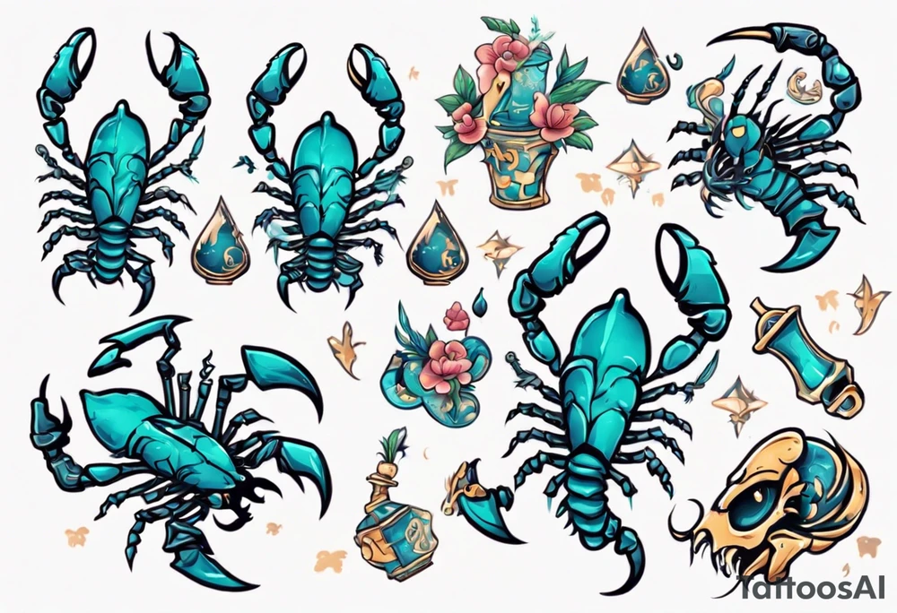 background that represents game development and designs with a scorpion make it magical, and cute scorpion that's feminine tattoo idea