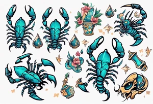 background that represents game development and designs with a scorpion make it magical, and cute scorpion that's feminine tattoo idea