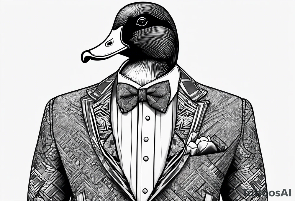 Dabbling Duck wearing a small jacket that says "XRP" on it tattoo idea