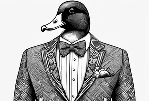 Dabbling Duck wearing a small jacket that says "XRP" on it tattoo idea