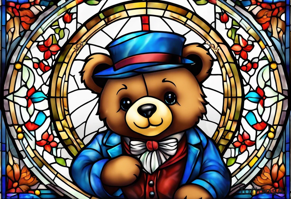 Cute teddy bear stained glass tattoo idea