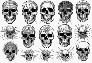 Skull covered in wires tattoo idea
