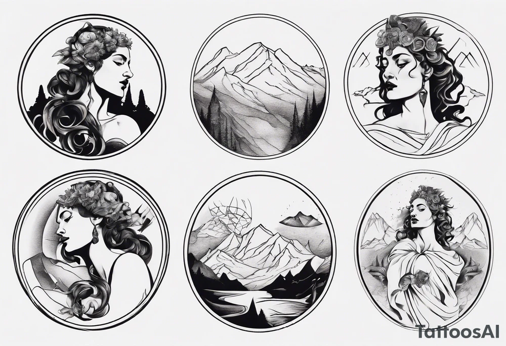 Roman goddess with mountains tattoo idea