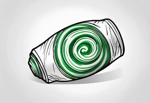 a small round candy in a wrapper. green and white swirled tattoo idea