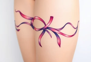 garter tattoo with flowing ribbons in shades of pink and purple, blending seamlessly into the skin for a dreamy effect tattoo idea