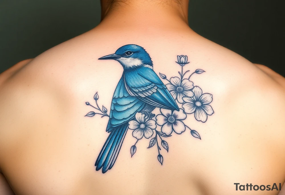 Bluebird with flowers tattoo idea