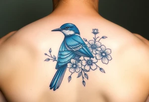 Bluebird with flowers tattoo idea