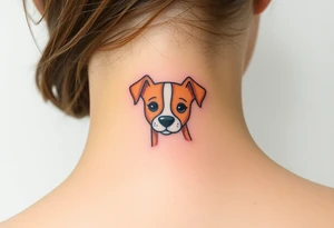 One line tattoo of female dog with white strip going up dog’s snout slightly off centered. With young slightly out tattoo idea