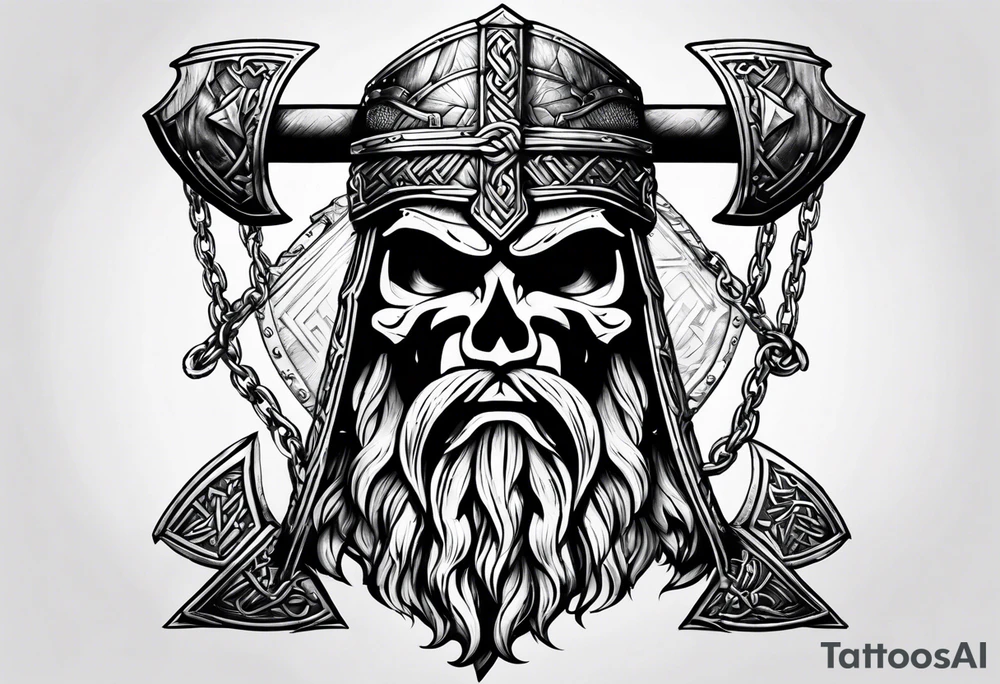 Valhalla sword shield axe Valknut chains tattoo idea Valhalla sword shield axe Valknut chains tattoo idea