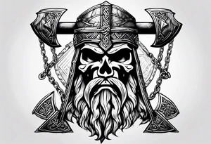 Valhalla sword shield  axe Valknut chains tattoo idea