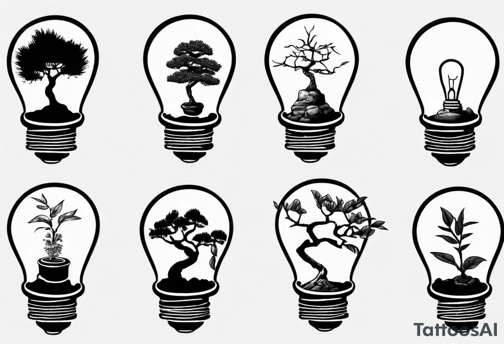 A tiny bonsai tree inside an upside down light bulb tattoo idea A tiny bonsai tree inside an upside down light bulb tattoo idea