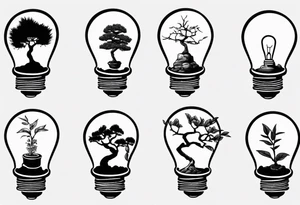 A tiny bonsai tree inside an upside down light bulb tattoo idea