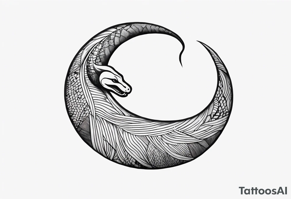 A snake wrapped around an arm, tongue in the form of a crescent tattoo idea