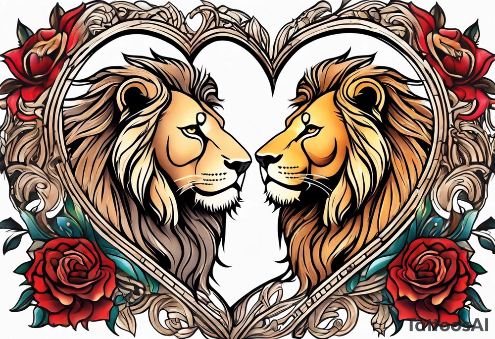 Lion and lioness forming a heart tattoo idea