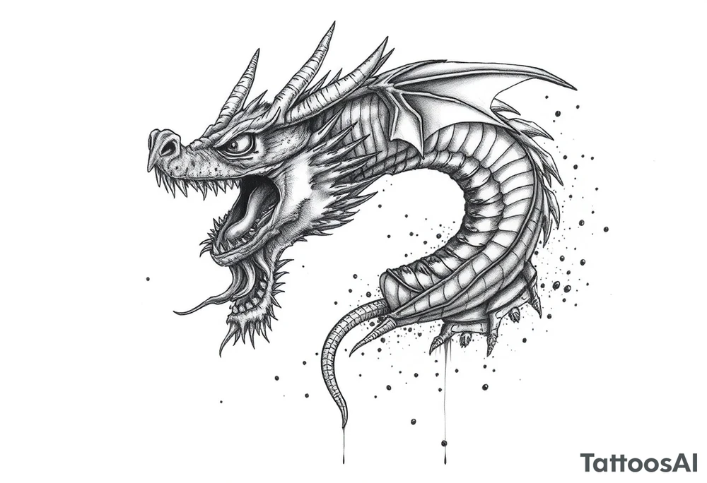 Horror dragon tattoo with cancer on background tattoo idea