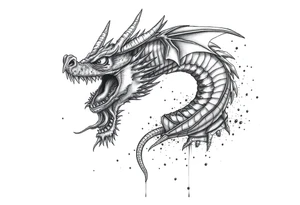 Horror dragon tattoo with cancer on background tattoo idea